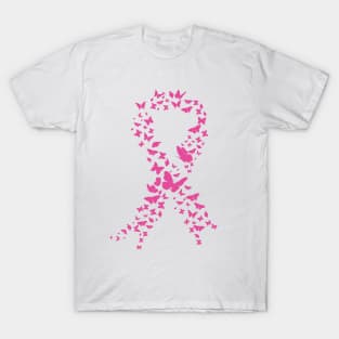 Pink Butterfly Ribbon Cancer Awareness T-Shirt